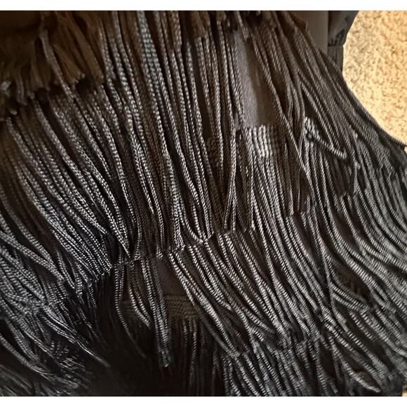 Aidan By Aidan Mattox Black Chiffon & Fringe Sexy Mini Dress Sz‎ 6 Mob Wife Goth - Picture 14 of 16